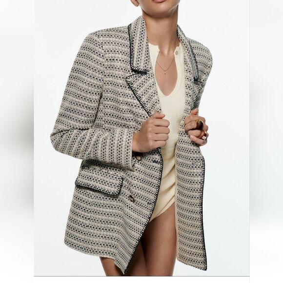 ZARA BLOGGERS FAV TEXTURED SAND AND BLUE BLAZER NWT chanelish style - Picture 12 of 13